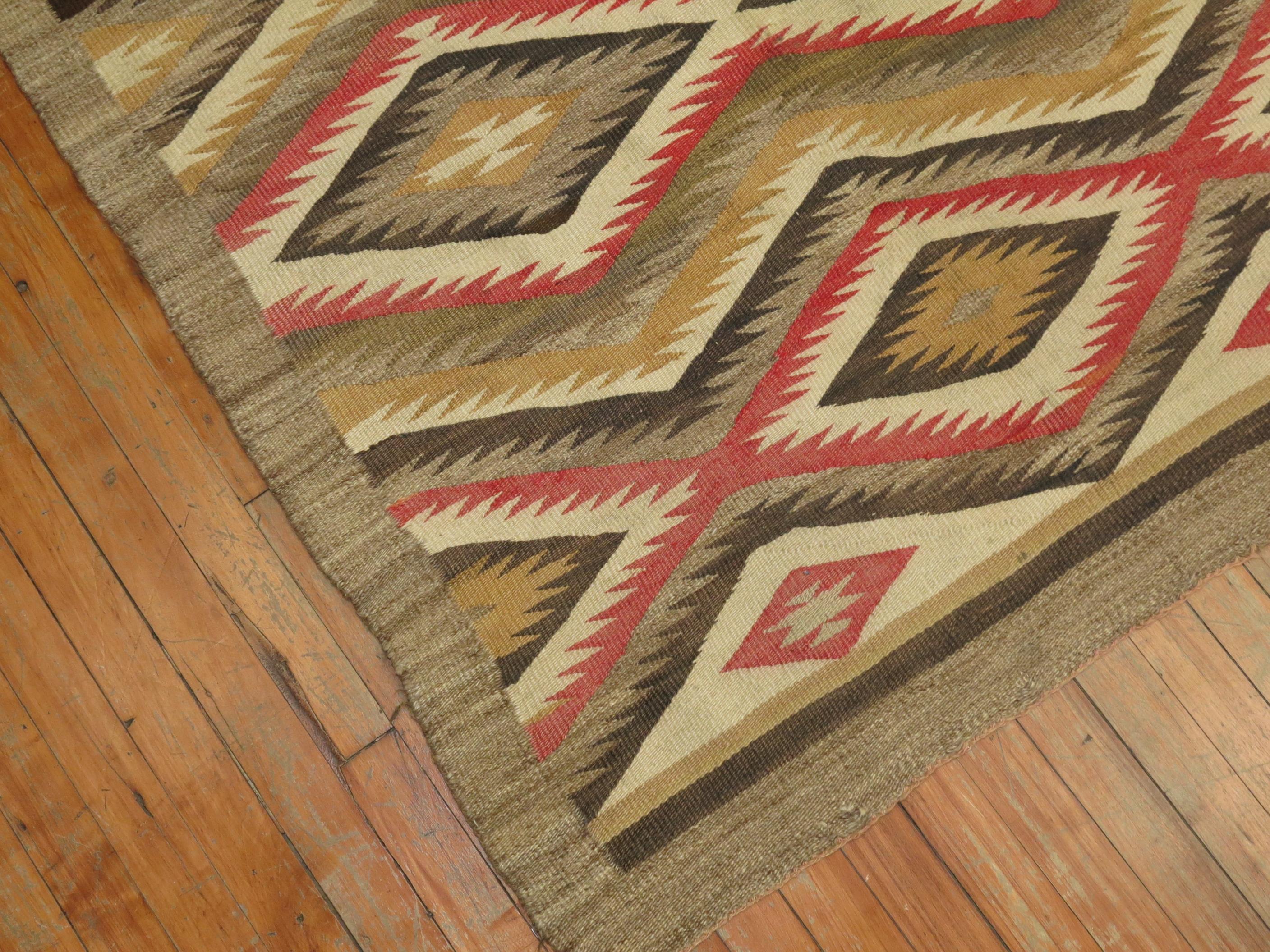 Hand-Woven Tribal Geometric Primitive Camel Field Antique American Navajo Rug For Sale