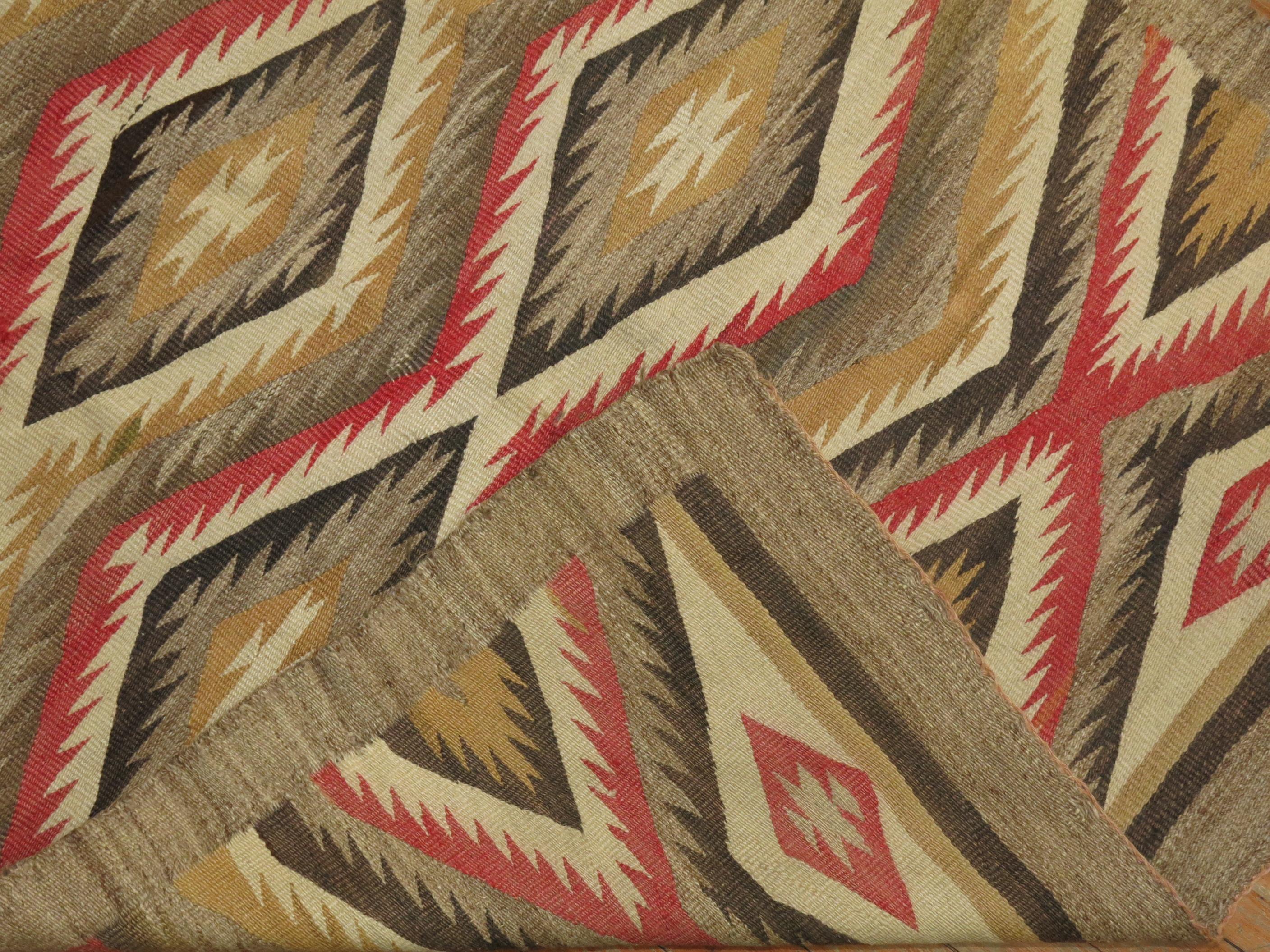 Tribal Geometric Primitive Camel Field Antique American Navajo Rug In Good Condition For Sale In New York, NY