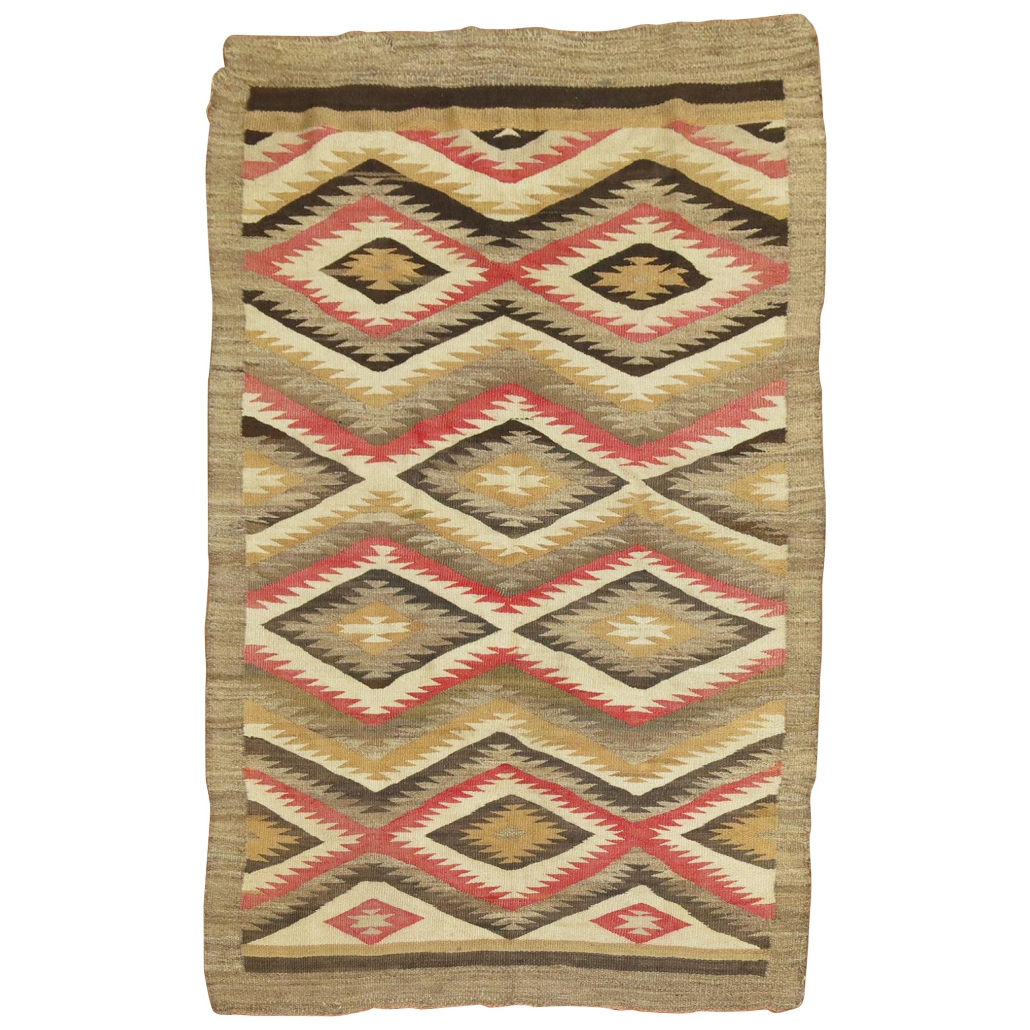 Tapis Tribal Geometric Primitive Camel Field Antique American Navajo Rug
