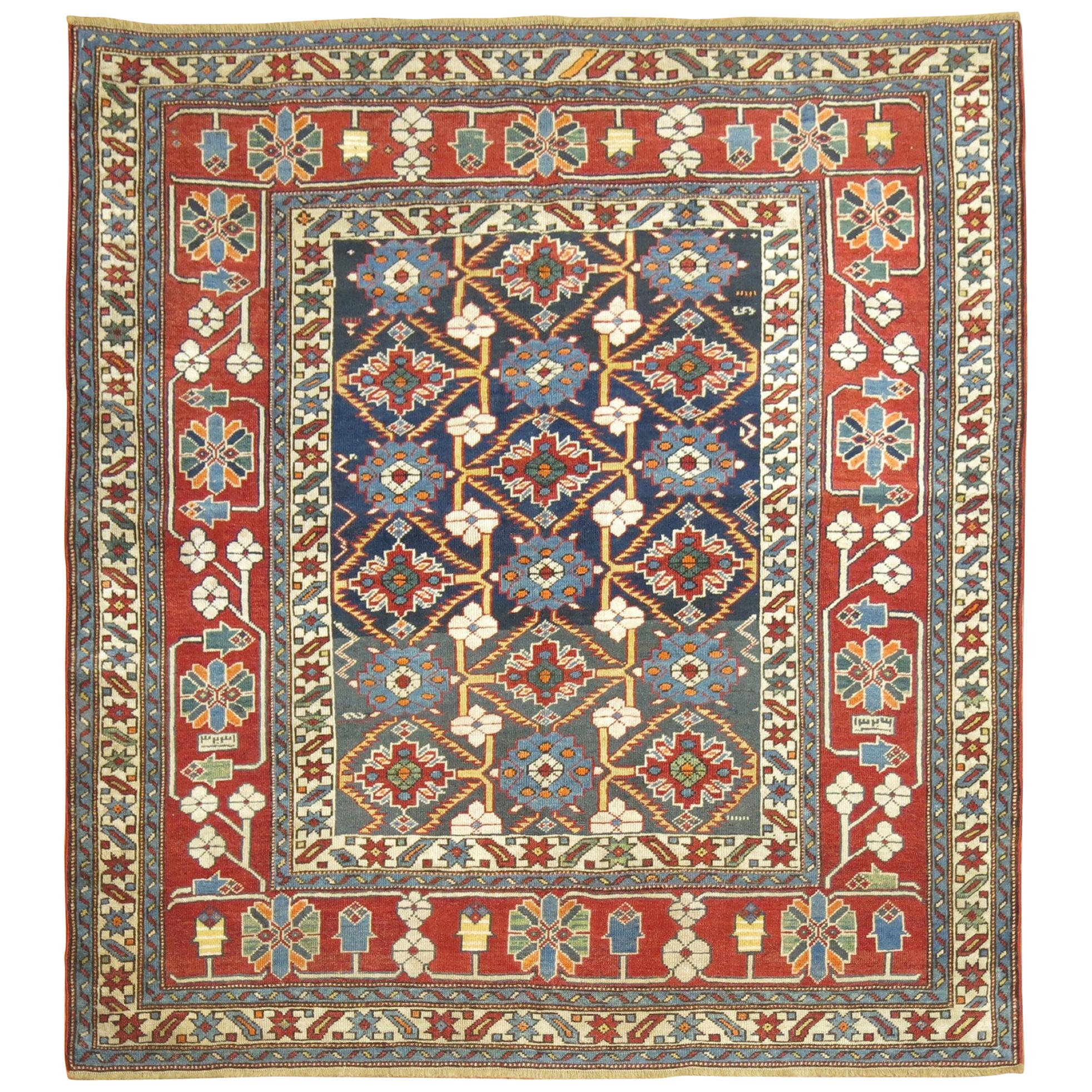 19th Century Shabby Chic Geometric Tribal Antique Shirvan Rug For Sale at 1stDibs