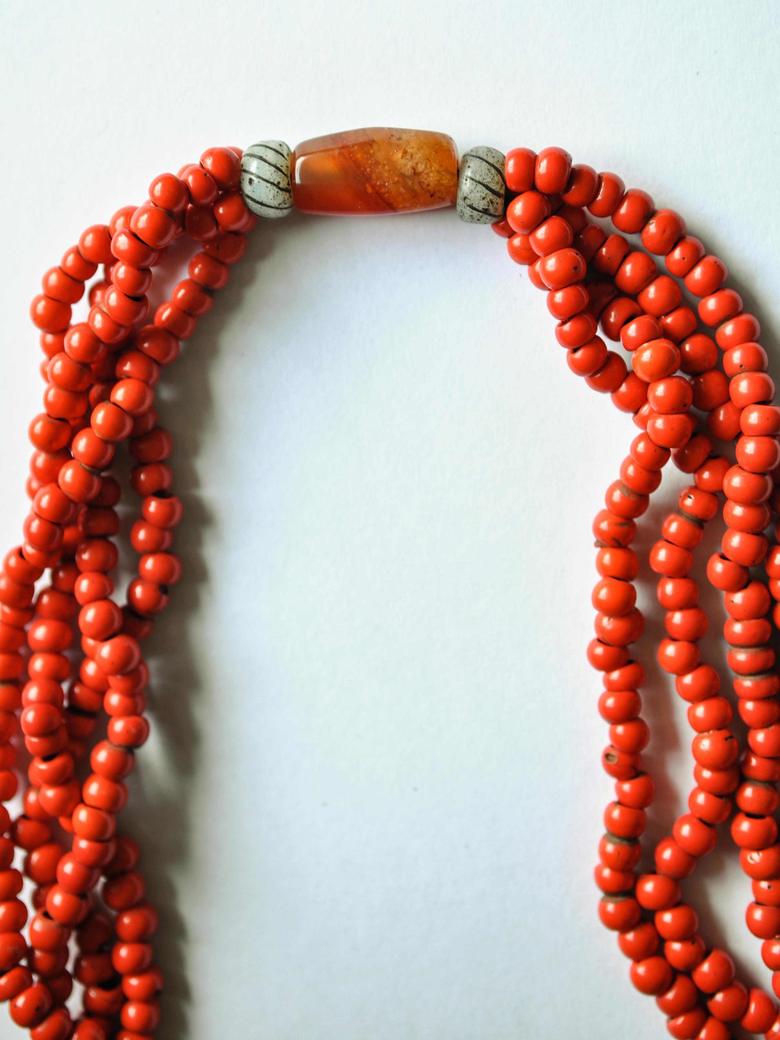 Tribal Glass & Carnelian Bead Necklace from Nagaland, NE India, Mid-20th Century 6