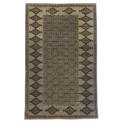 Tribal Gray Wool Persian Rug with Geometric Diamond Motifs, 3' x 5'