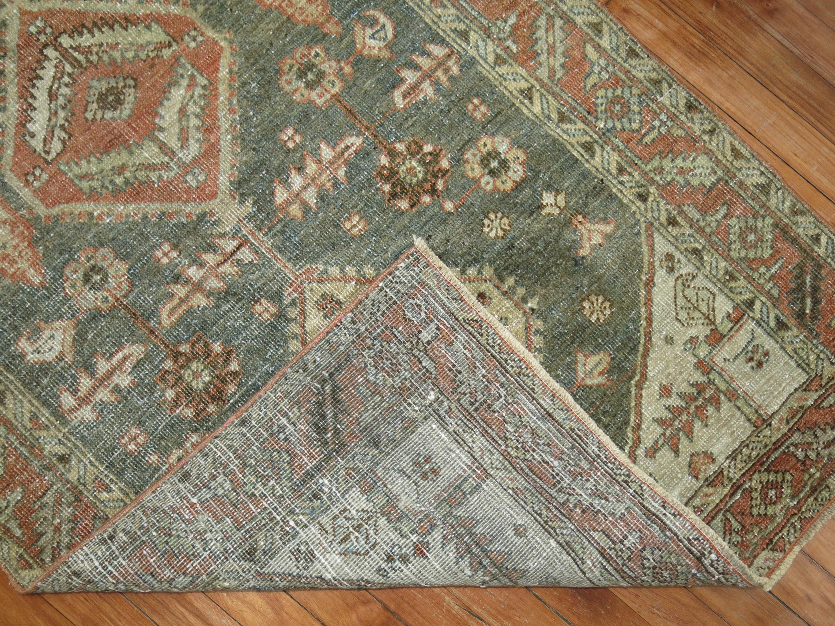 green and terracotta rug