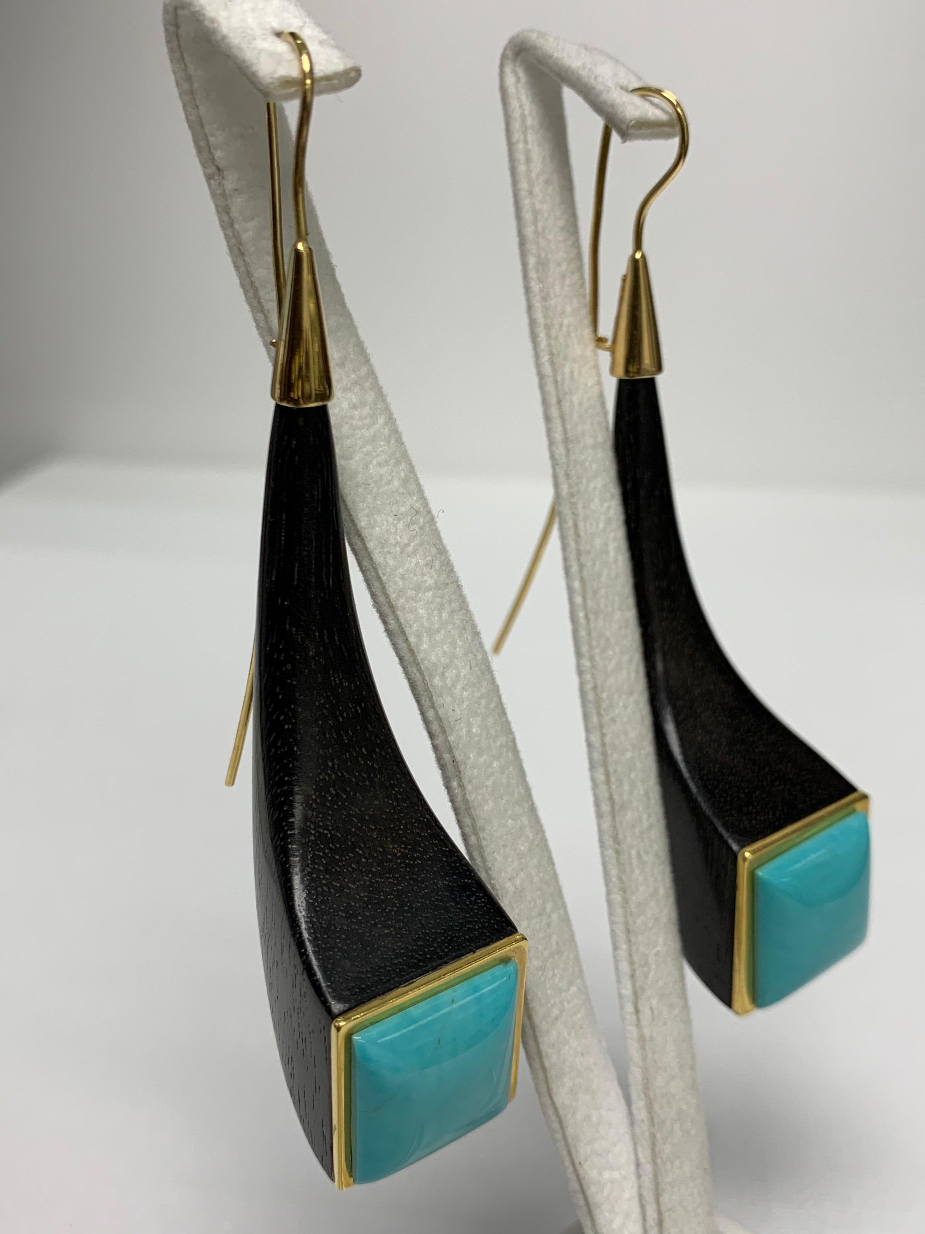 Women's Ebony Wood and Turquoise Earrings For Sale