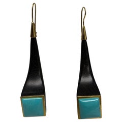 Ebony Wood and Turquoise Earrings