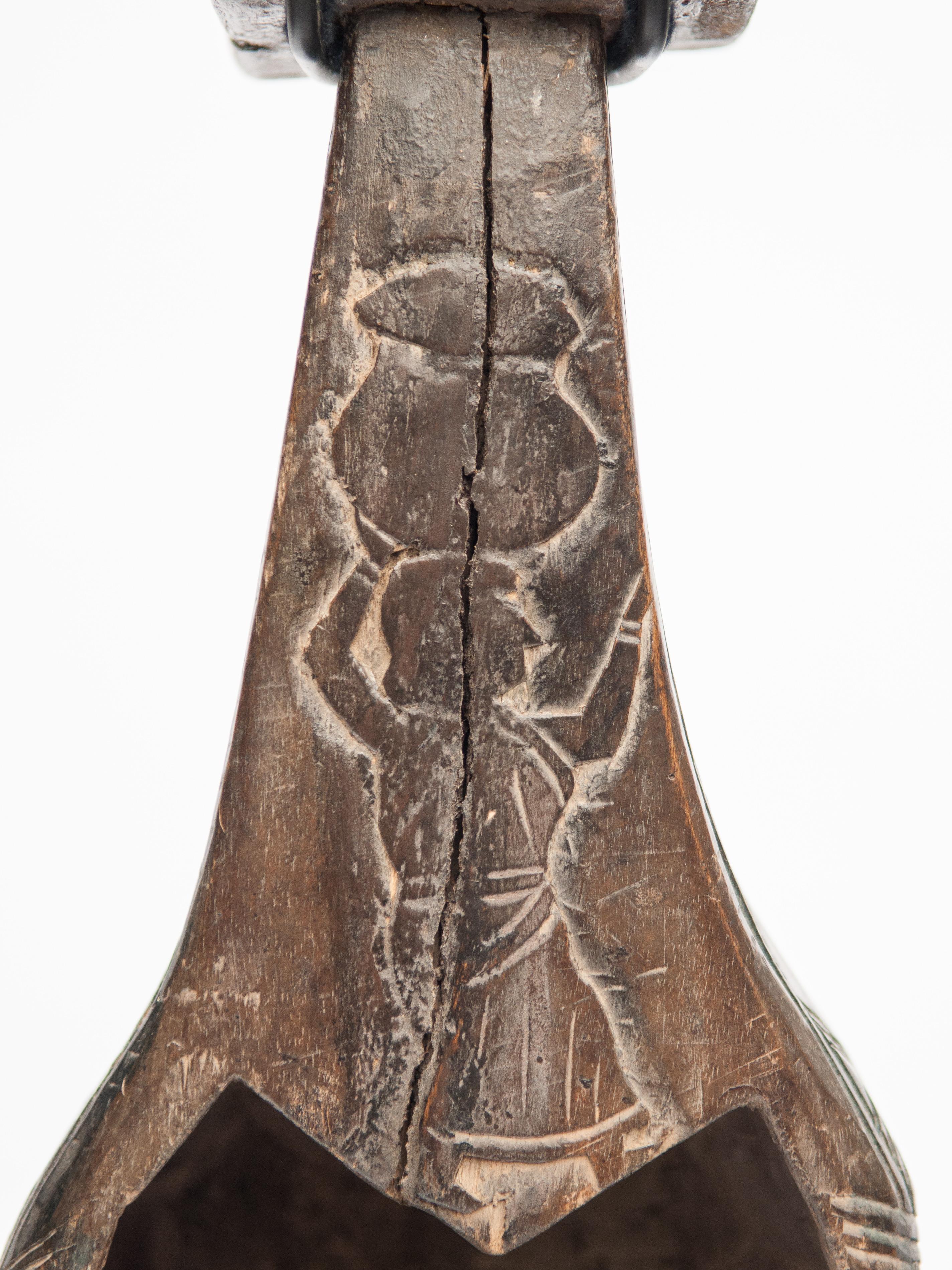 Hand-Carved Tribal Hand Carved Lute or Sarangi, the Santal of North India, Mid-20th Century