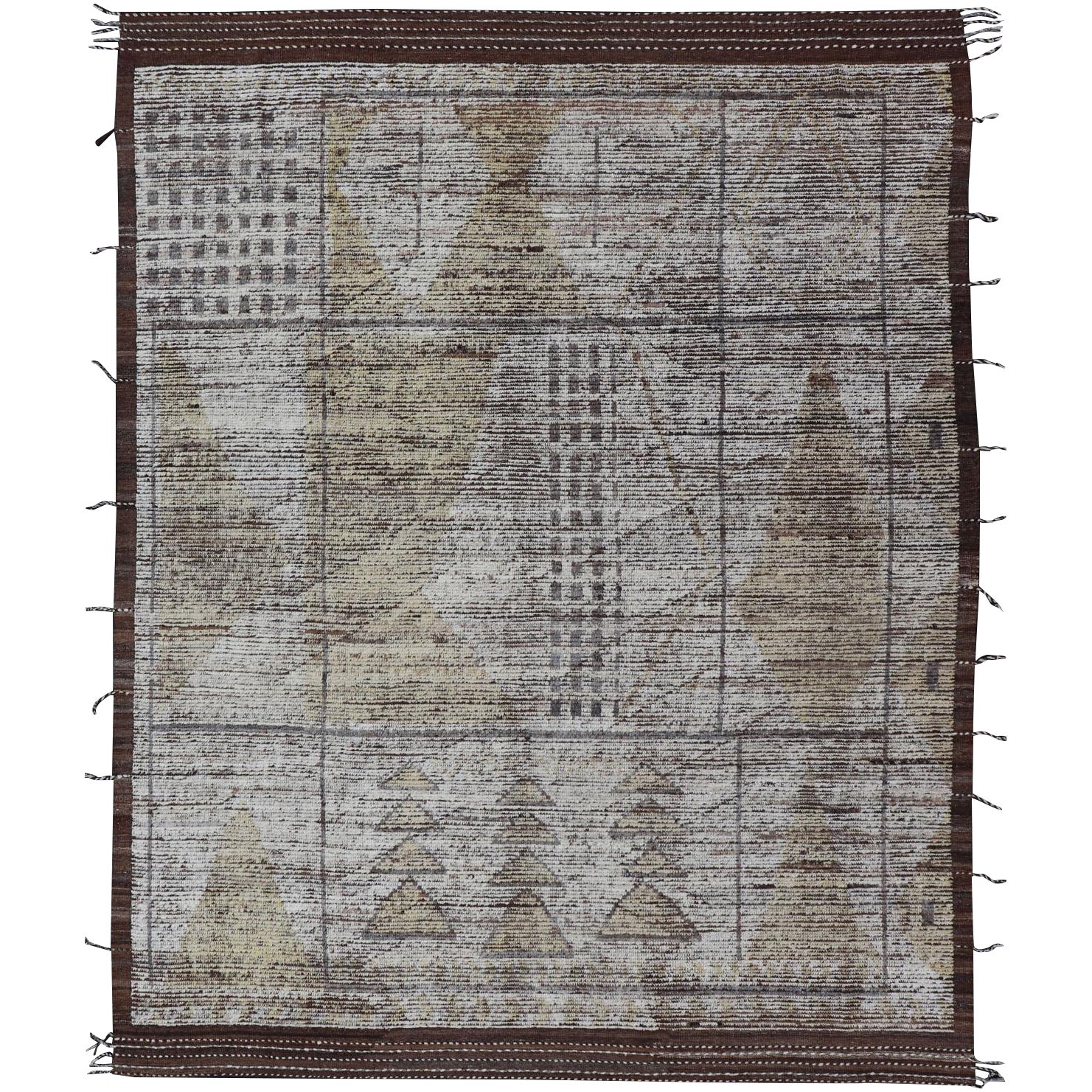 Bouton marocain tribal noué à la main au design moderne dans les tons crème et terreux en vente