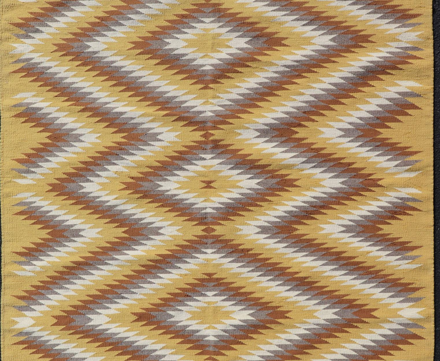 Tribal Hand Woven Vintage Navajo Kilim with Gold, Gray, Ivory, and Brown In Excellent Condition For Sale In Atlanta, GA