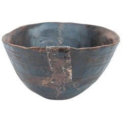 Tribal Handhewn Wooden Bowl with Metal Repair, Fulani of Niger, Mid-20th Century