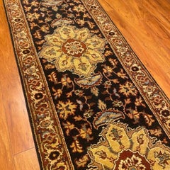 Tribal Indian Hand-Knotted Bergama Wool Runner Rug 3x10 Navy