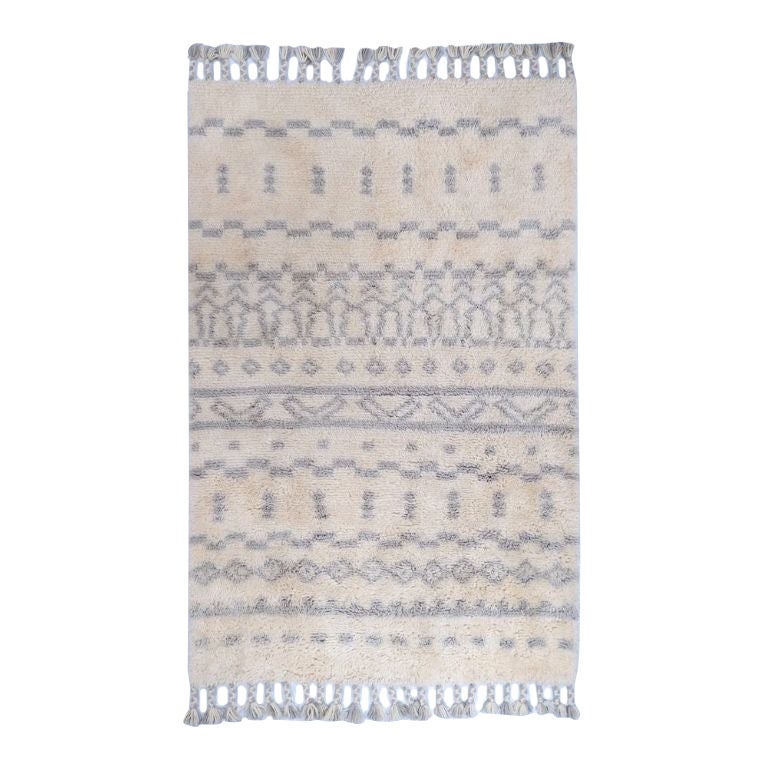 Tribal Indian Hand-Knotted Tangier Moroccan Wool Rug 6x9 Ivory