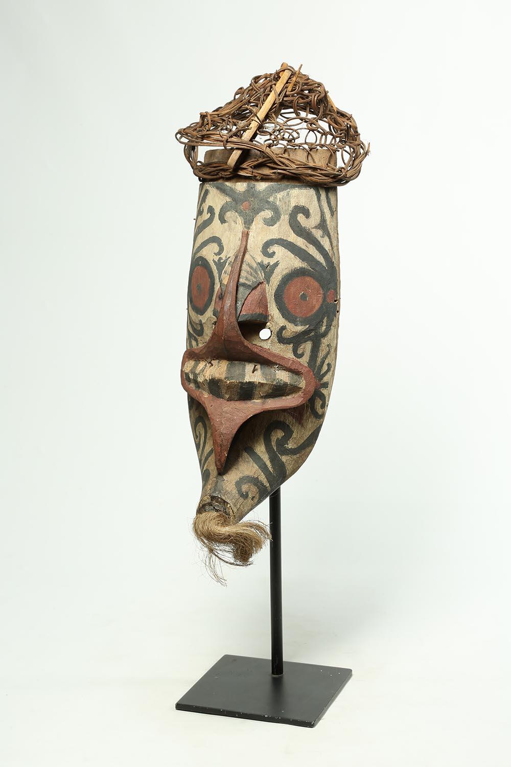Hand-Carved Tribal Indonesian Painted Borneo Dayak Hudoq Mask, Early 20th Century For Sale