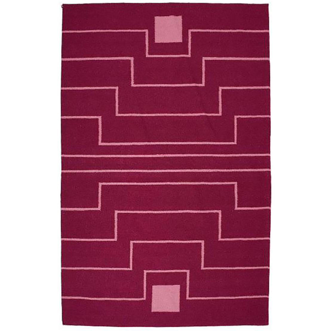 Tribal Inspired Flat-Woven Dhurrie Red Maroon Pink Graphic Rug 5'x8'