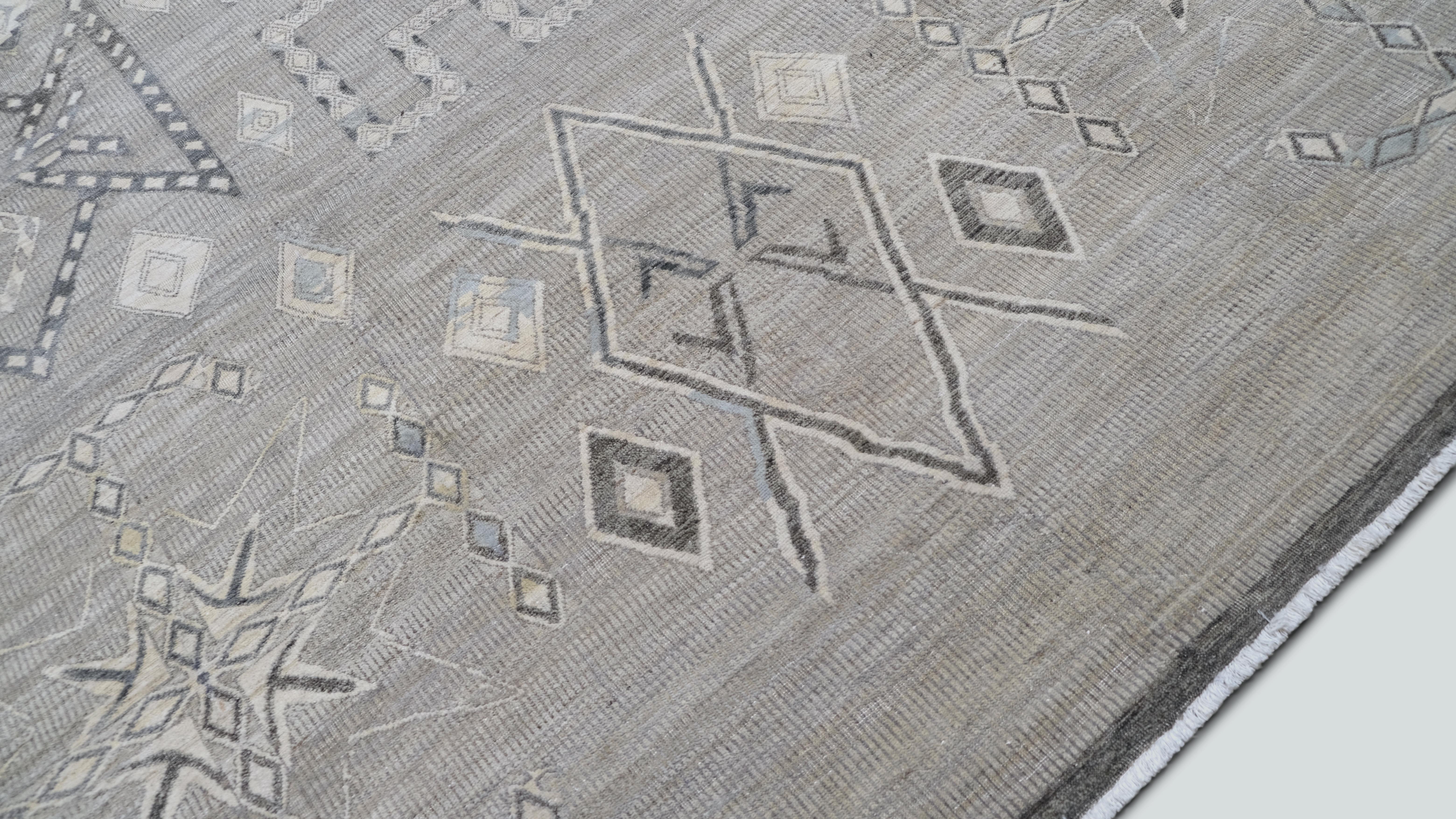 Tribal-inspirierter geometrischer grauer Wollteppich mit Motiv 9'x12' (Wolle) im Angebot