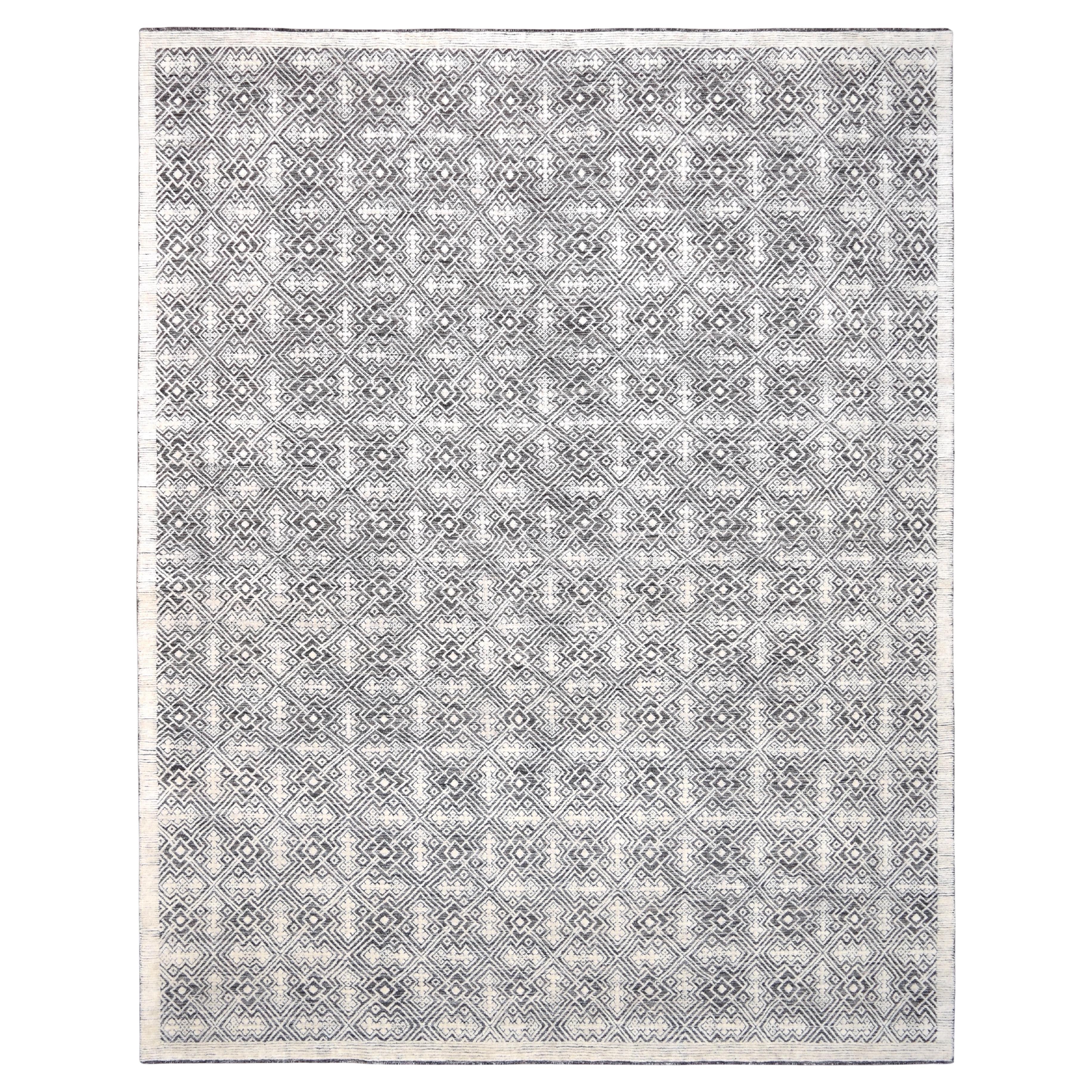 Tribal-inspired geometric pattern Ivory Wool Rug 11'10''x15'