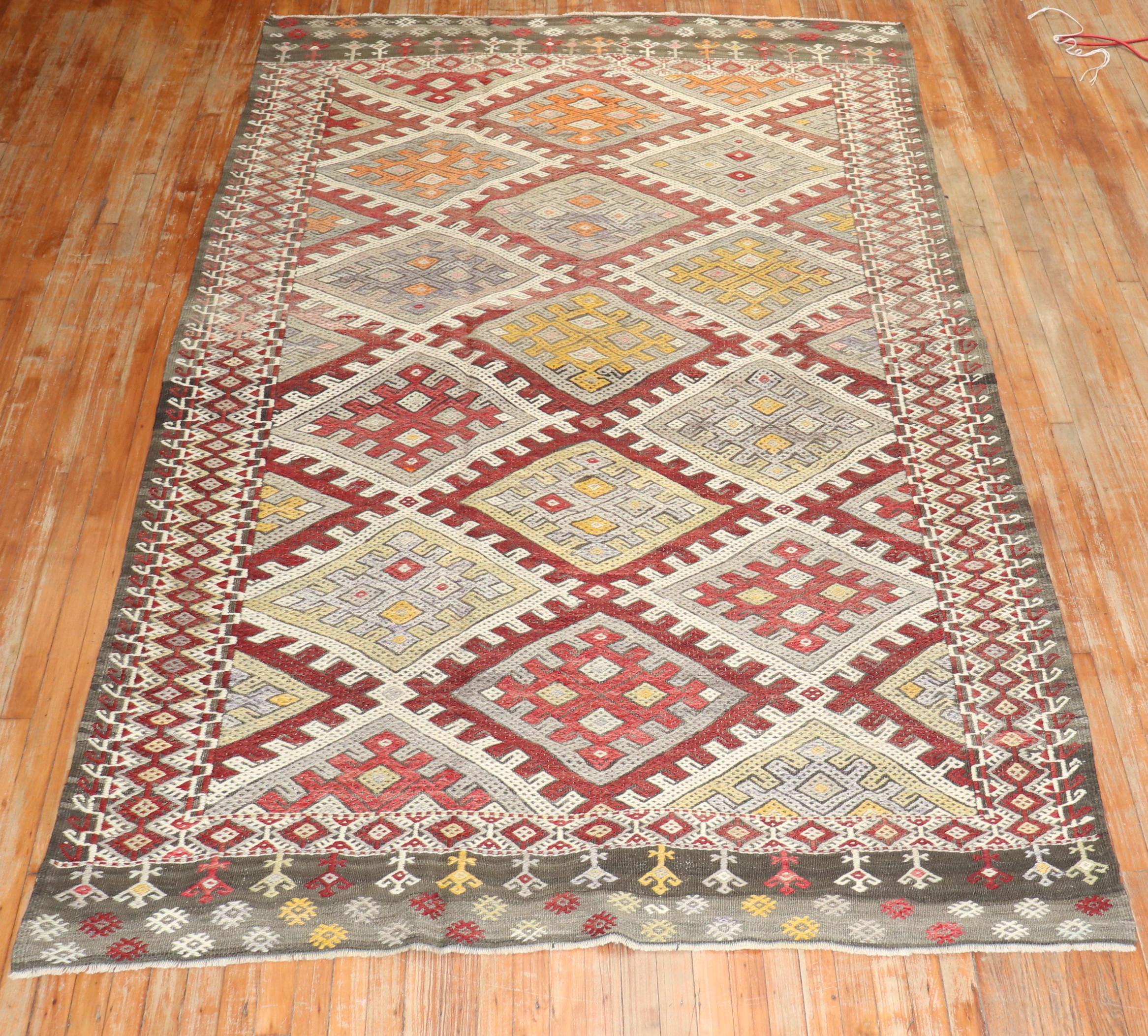 Tribal Jajim Kilim Turkish Rug For Sale 5