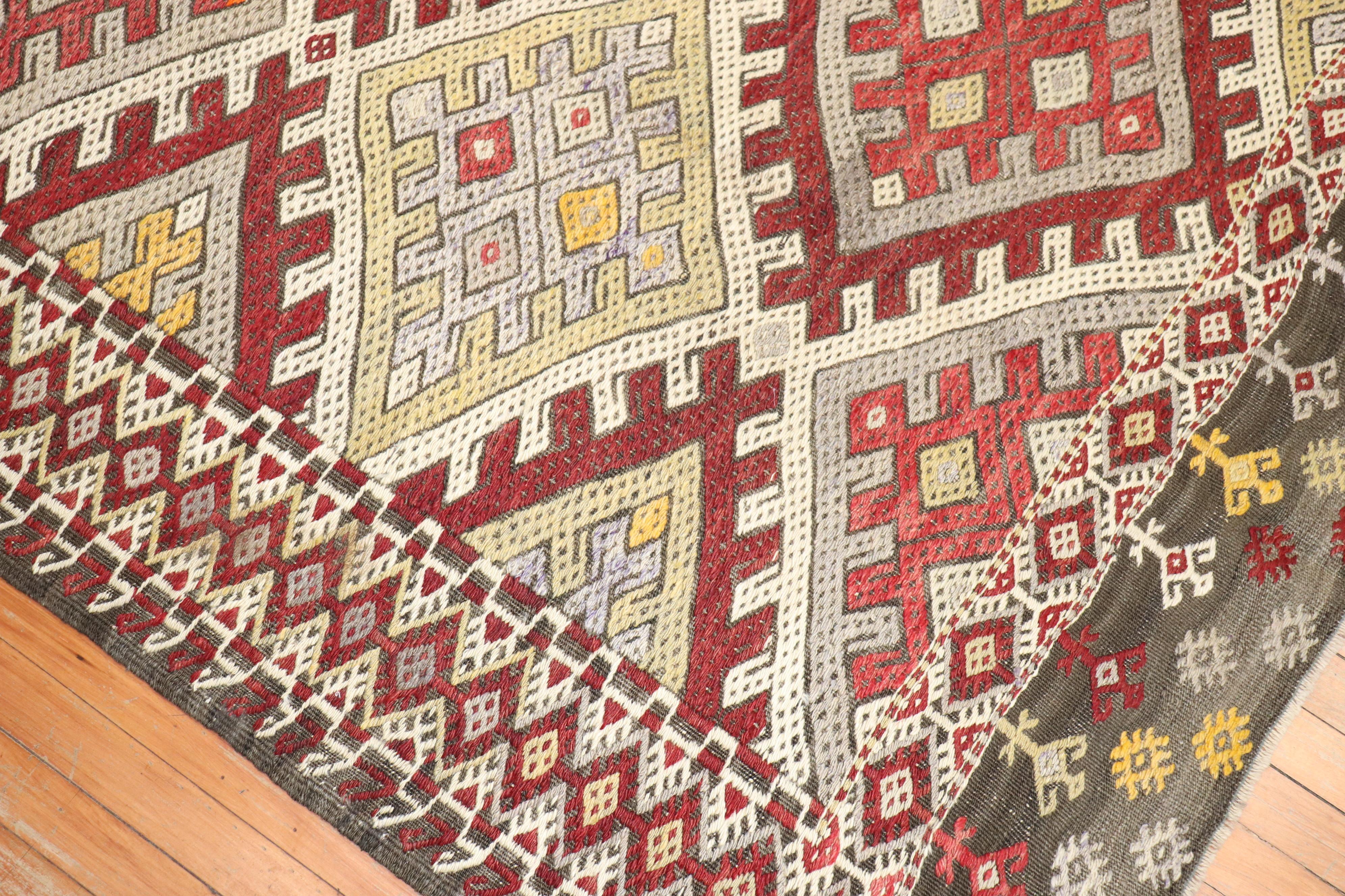 Alfombra Turca Tribal Jajim Kilim en Bueno estado para la venta en New York, NY