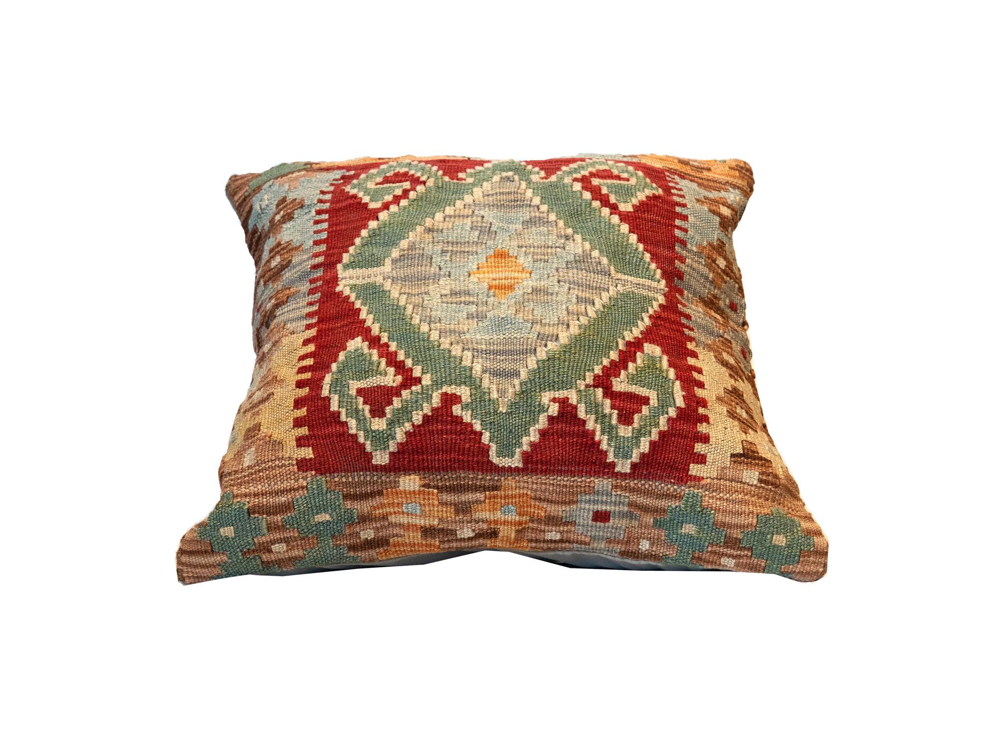 Afghan Tribal Kilim Cushion Cover, Handwoven Pillow Cover Geometric Wool