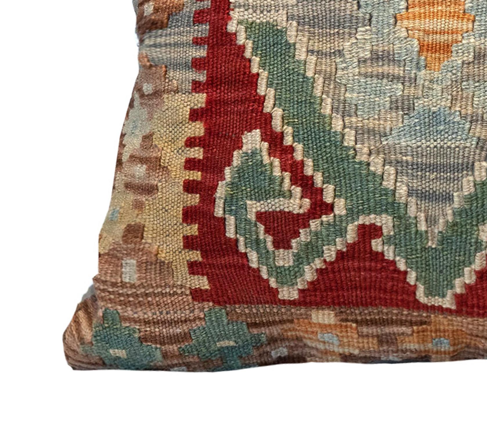 Vegetable Dyed Tribal Kilim Cushion Cover, Handwoven Pillow Cover Geometric Wool