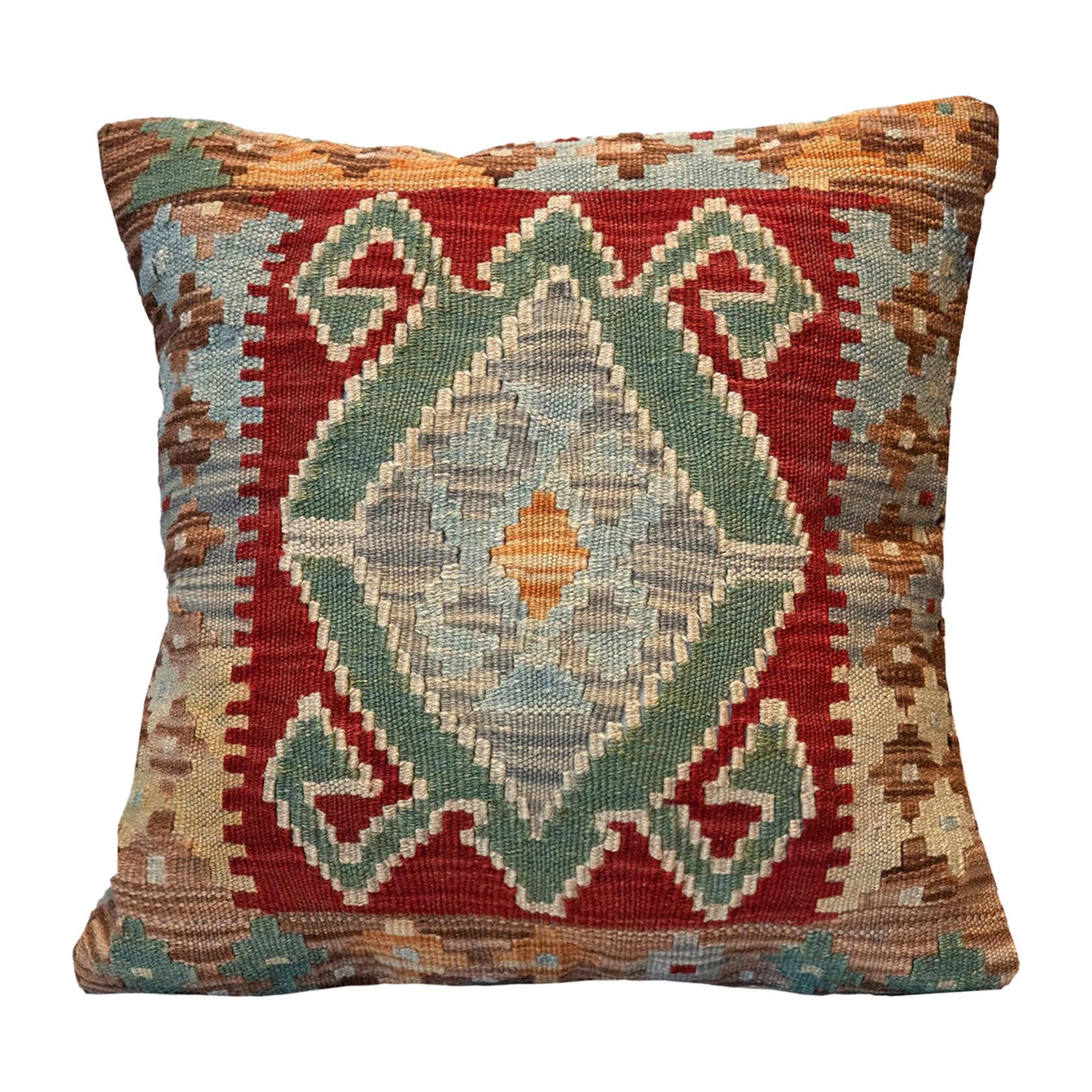 Tribal Kilim Cushion Cover, Handwoven Pillow Cover Geometric Wool