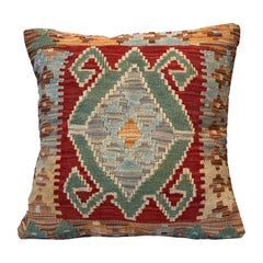 Retro Tribal Kilim Cushion Cover, Handwoven Pillow Cover Geometric Wool