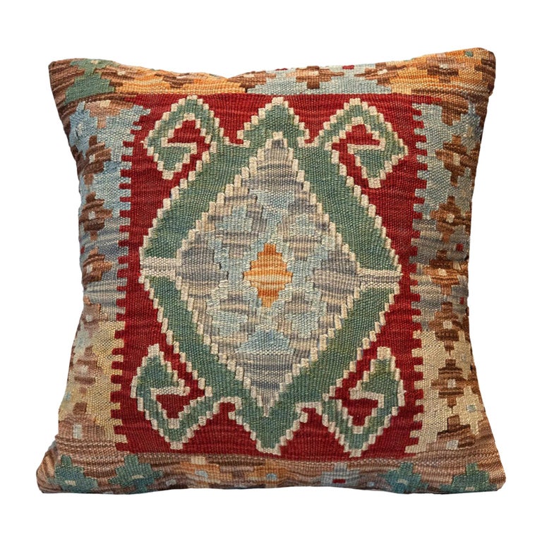 Tribal Kilim Cushion Cover, Handwoven Pillow Cover Geometric Wool at ...