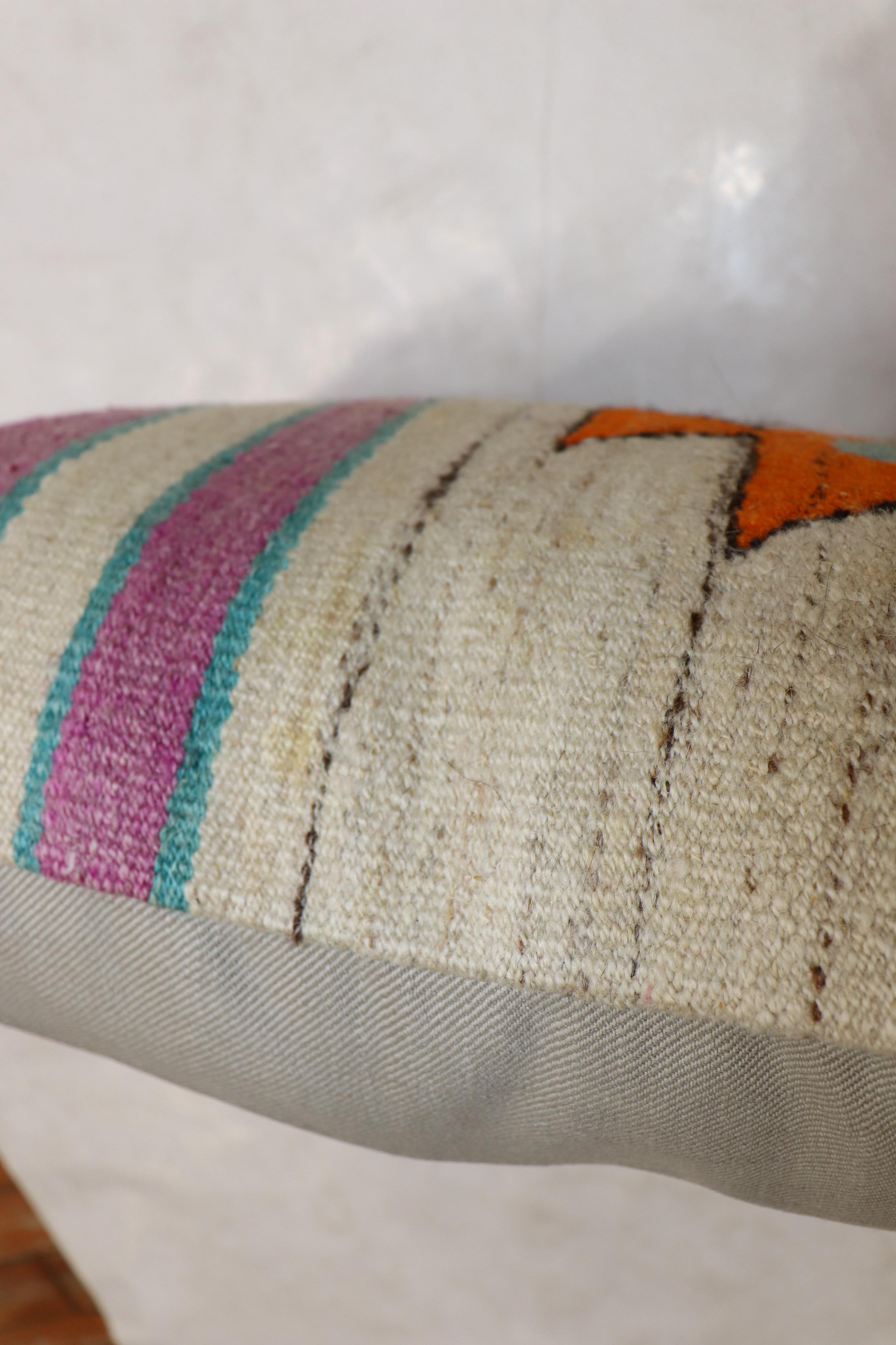 Industrial Tribal Kilim Turkish Rug Pillow For Sale