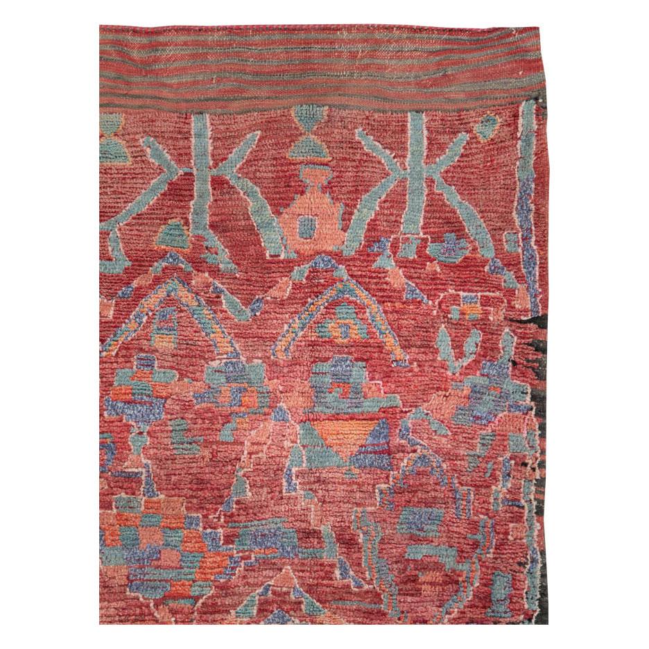 Hand-Knotted Tribal Late 20th Century Handmade Moroccan Gallery Rug in Deep Red For Sale