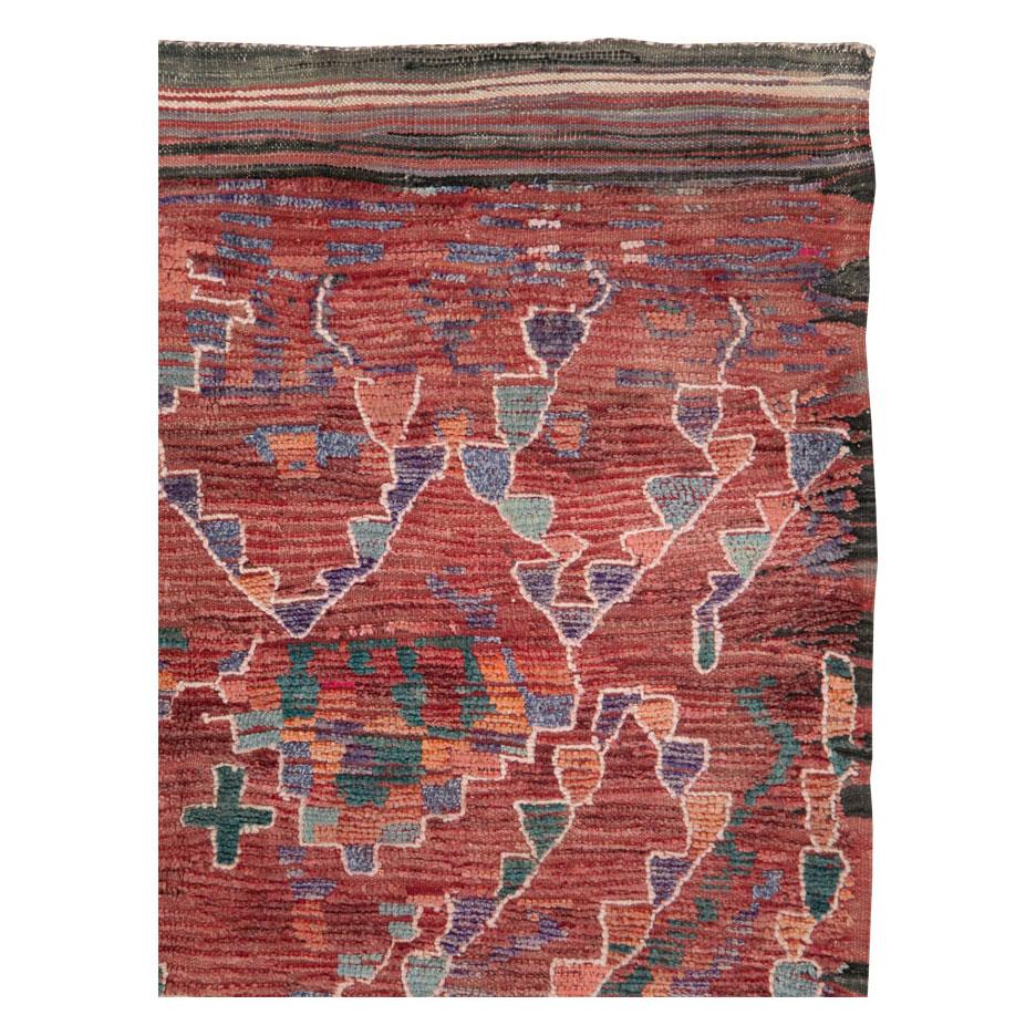 Tribal Late 20th Century Handmade Moroccan Gallery Rug in Deep Red In Excellent Condition For Sale In New York, NY