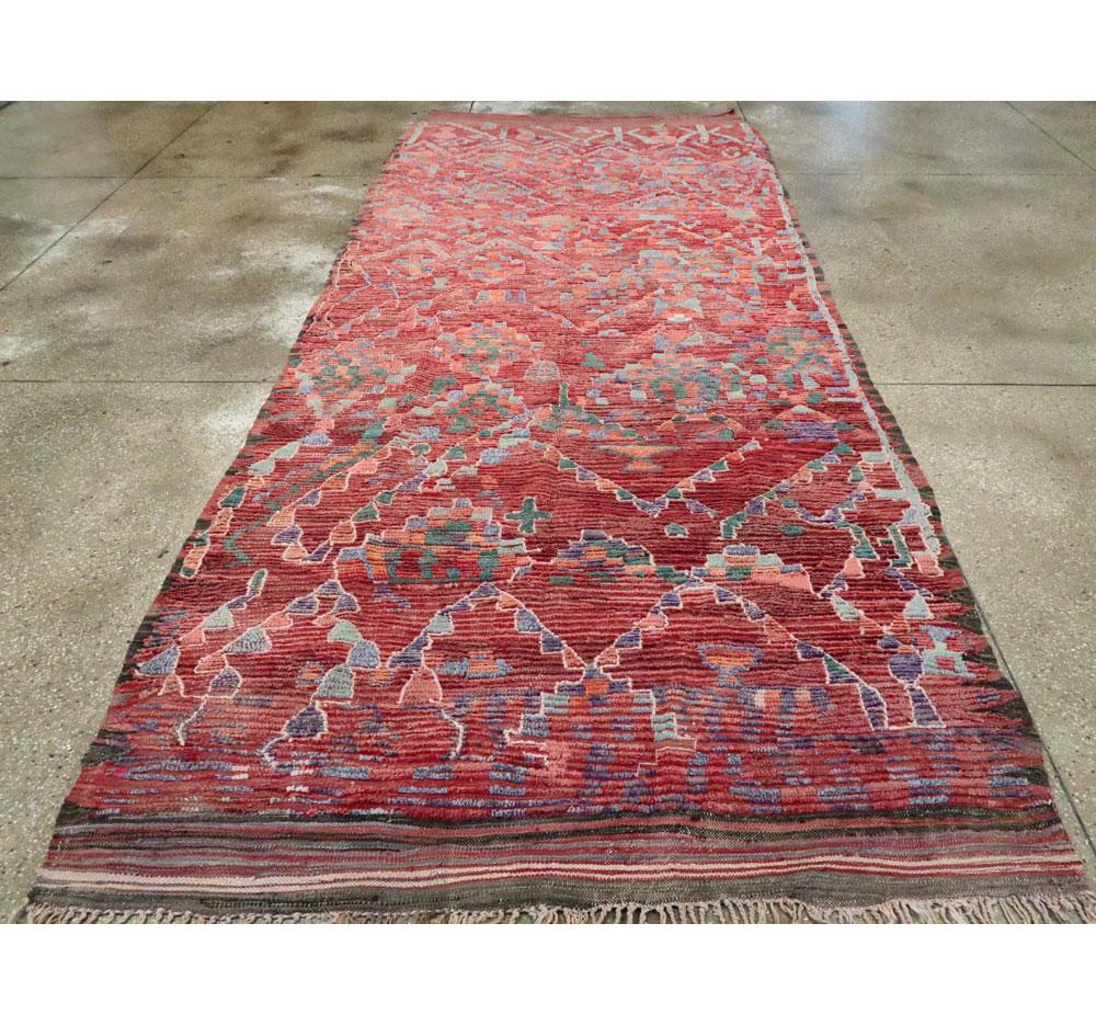 Wool Tribal Late 20th Century Handmade Moroccan Gallery Rug in Deep Red For Sale