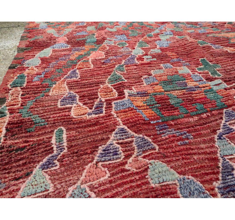Tribal Late 20th Century Handmade Moroccan Gallery Rug in Deep Red For Sale 1