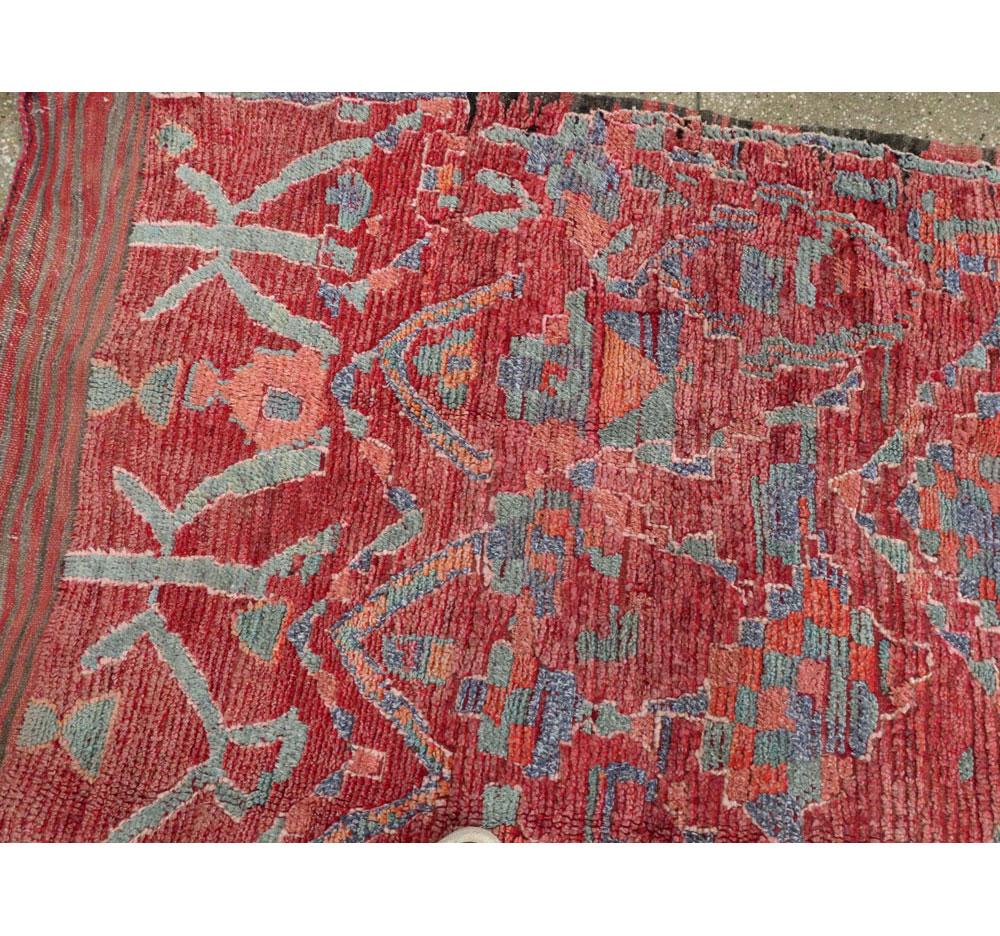 Tribal Late 20th Century Handmade Moroccan Gallery Rug in Deep Red For Sale 2