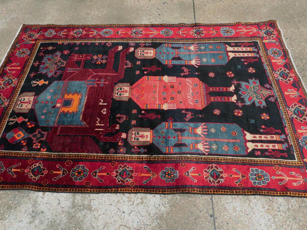 Tribal Late 20th Century Handmade Persian Pictorial Bakhtiari Accent Rug For Sale 1