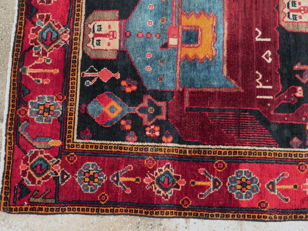 Tribal Late 20th Century Handmade Persian Pictorial Bakhtiari Accent Rug For Sale 2