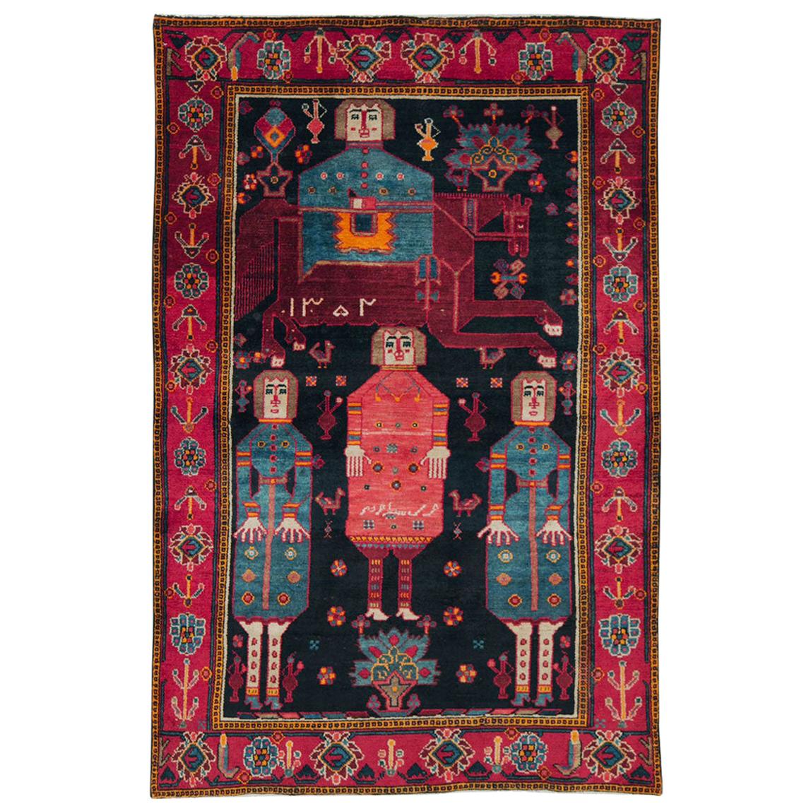 Tribal Late 20th Century Handmade Persian Pictorial Bakhtiari Accent Rug