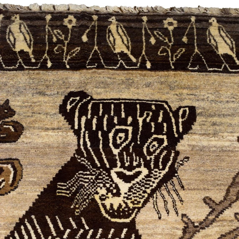 Vintage 1940s Persian Qashqai Leopard Rug, Cream and Brown, 6x8 at 1stDibs