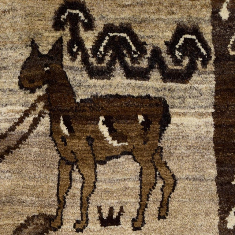 Vintage Persian Qashqai Leopard Carpet Natural Cream and Brown Wool