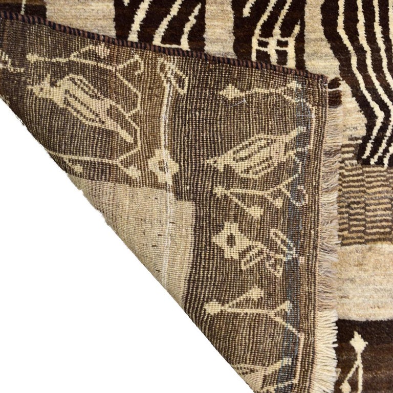 Vintage Persian Qashqai Leopard Carpet Natural Cream and Brown Wool