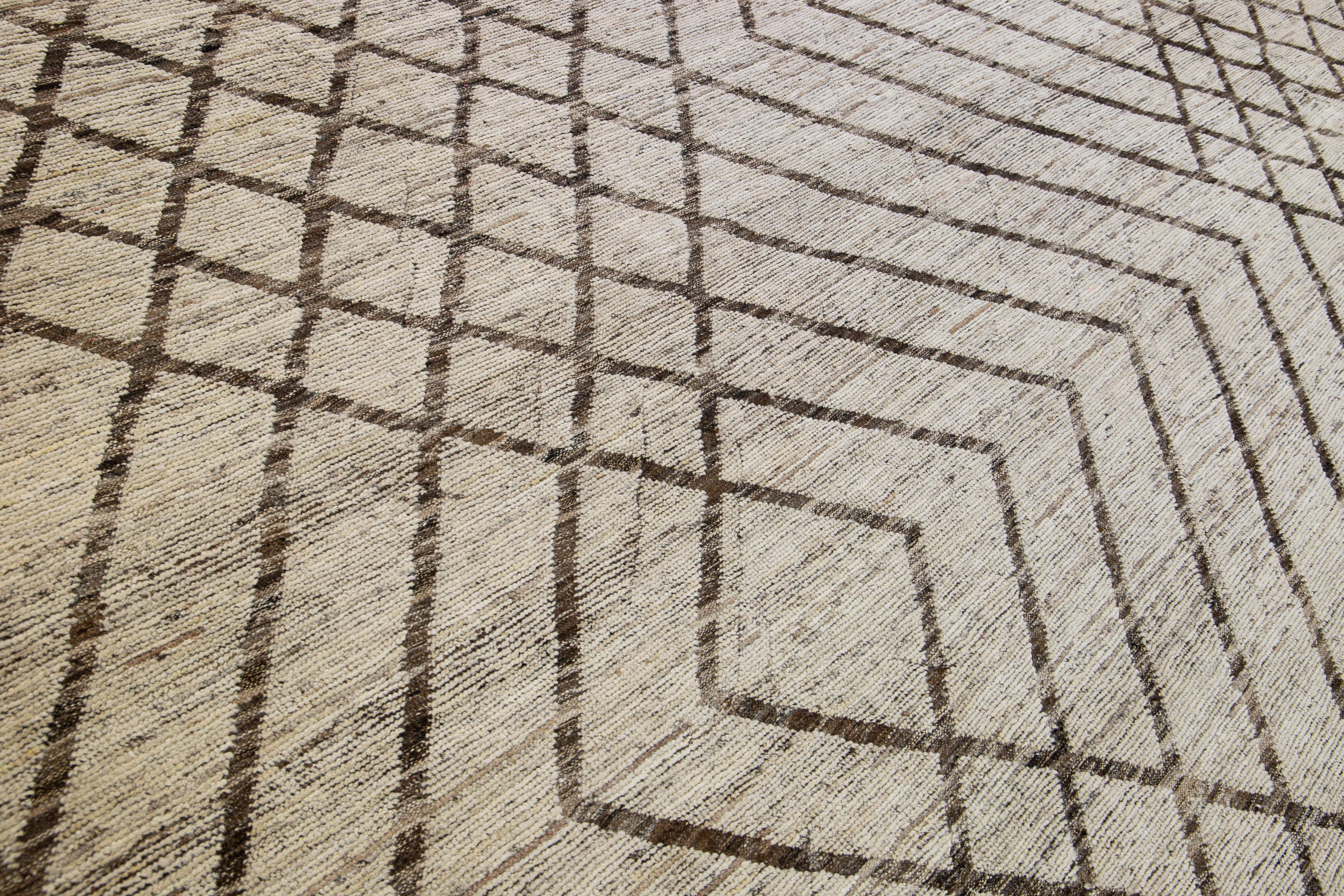 Tribal Light Brown Contemporary Moroccan Style Wool Rug  In New Condition For Sale In Norwalk, CT