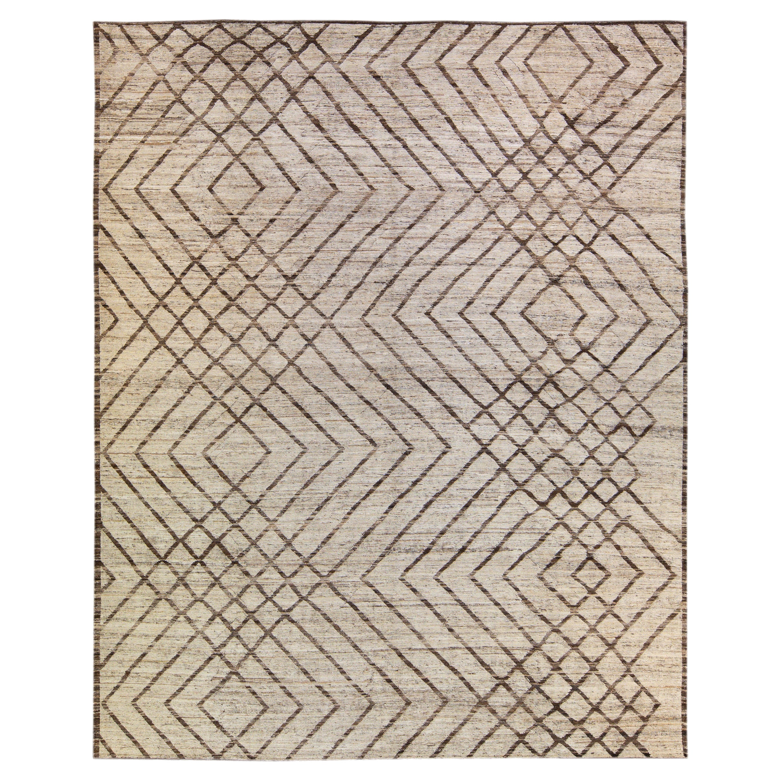 Tapis tribal en laine de style marocain contemporain de couleur Brown Light