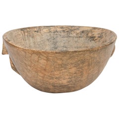 Used Tribal Light Colored, Spalted Wooden Bowl, Fulani of Niger, Mid-20th Century