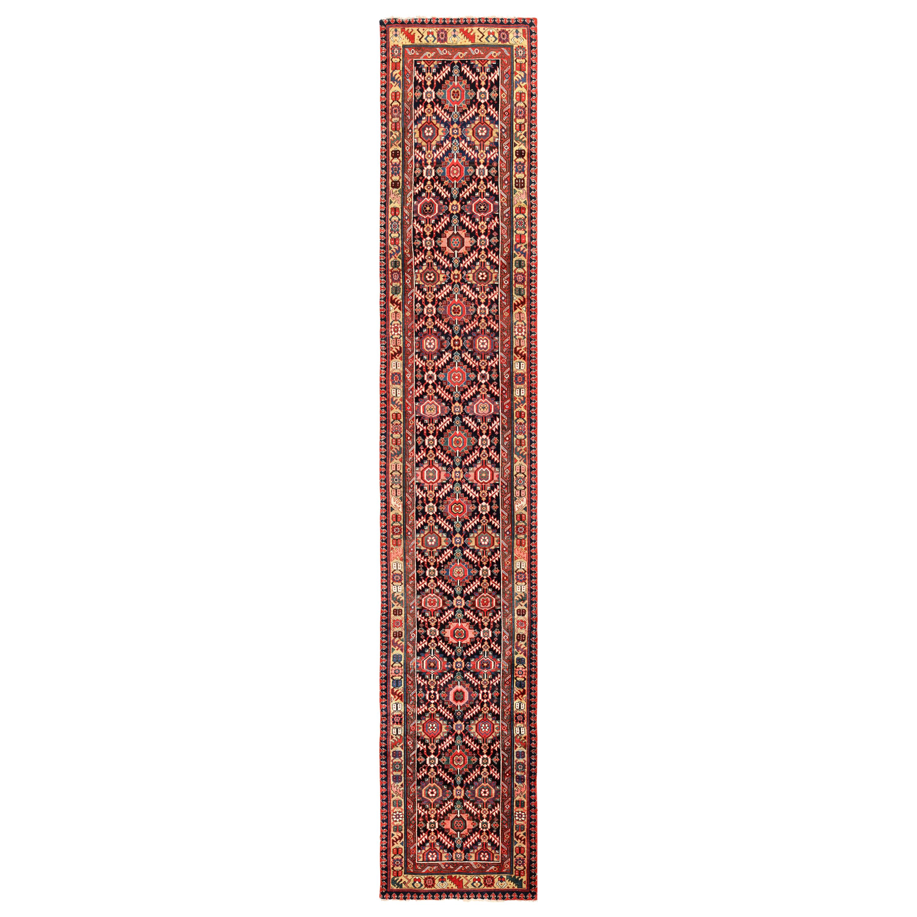 Antique Navy Northwest Persian Runner Rug. 3' 10" x 19' 5" For Sale