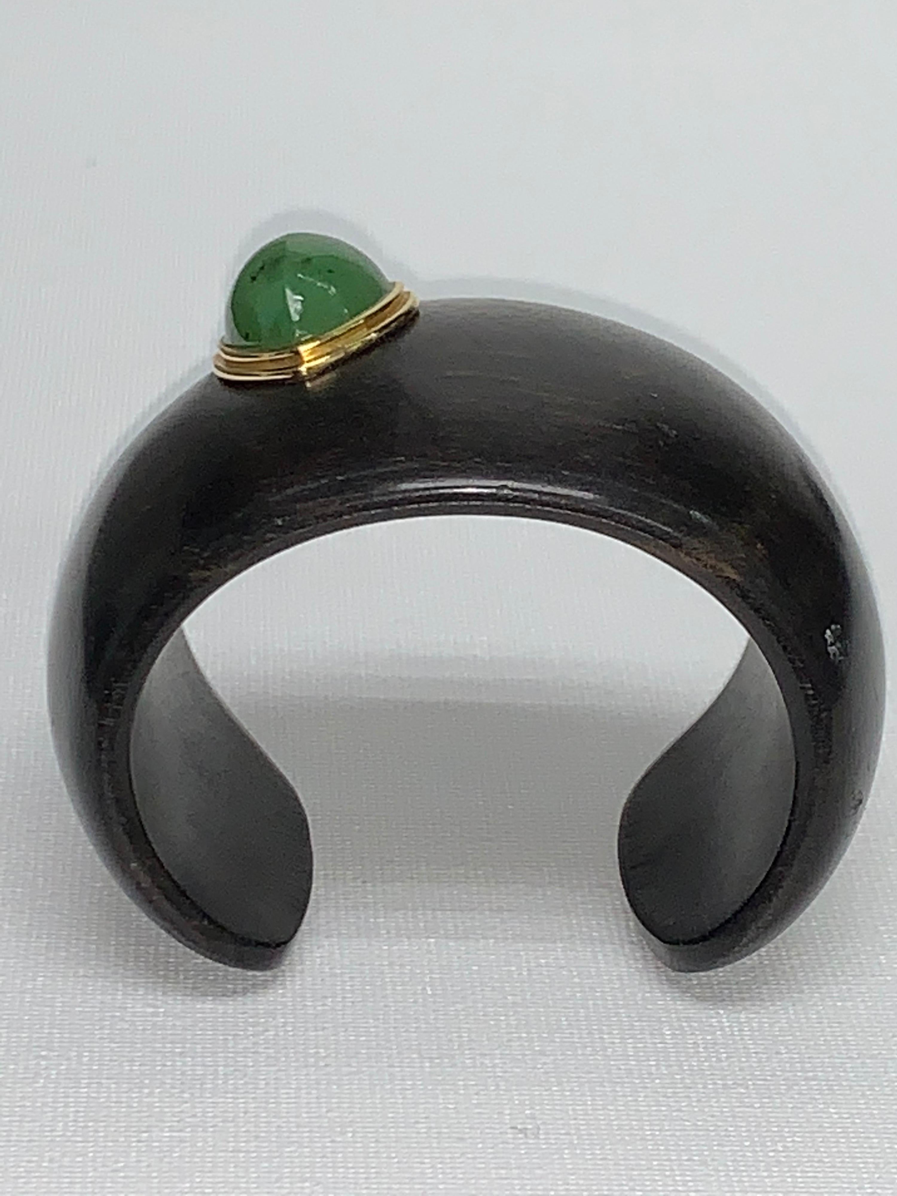 Artisan Green Aventurine 4.86 Carats, Ebony Wood Bracelet For Sale