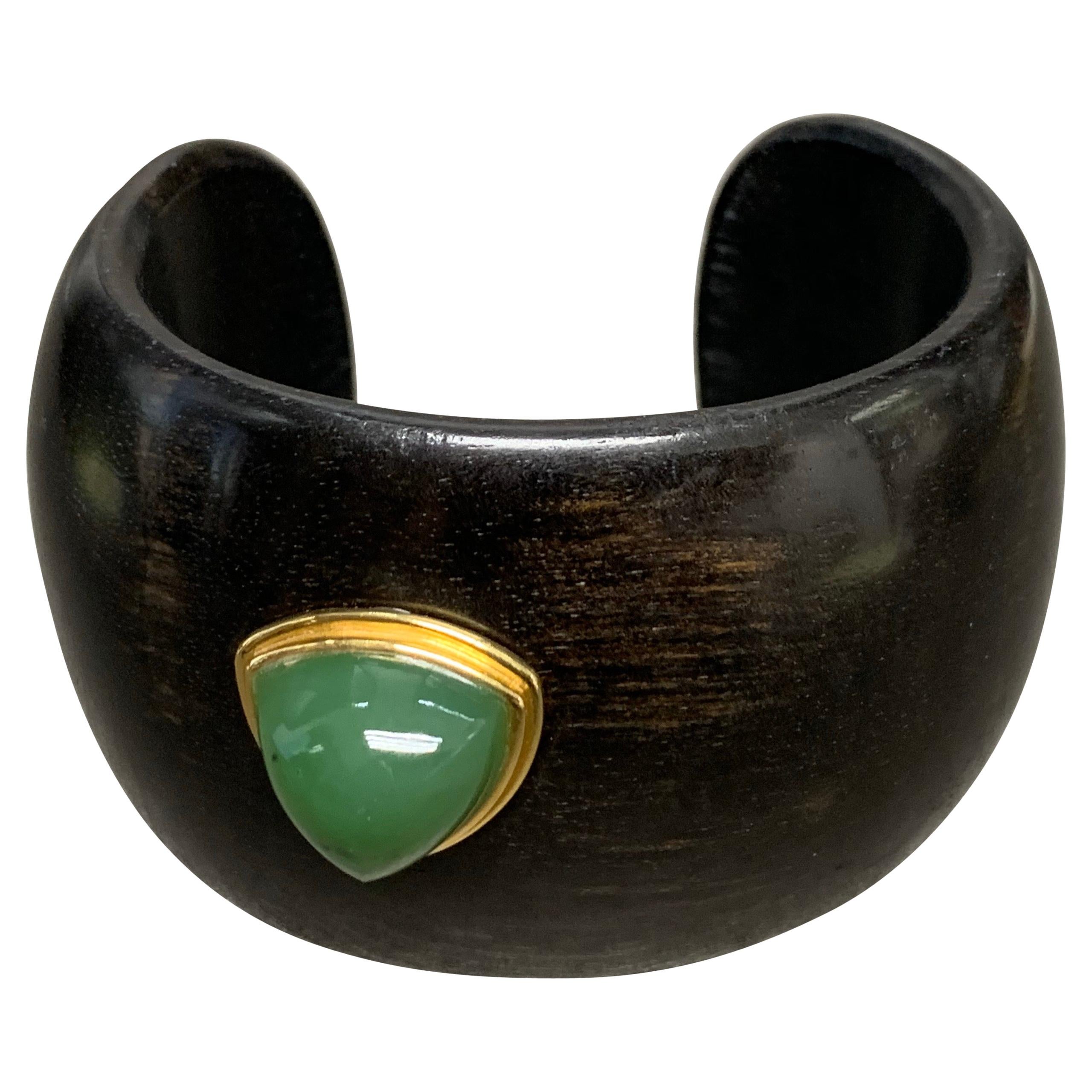 Green Aventurine 4.86 Carats, Ebony Wood Bracelet For Sale
