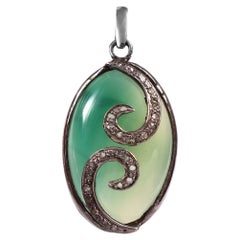 Tribal look Natural Diamond Real Onyx green union sterling silver Pendant