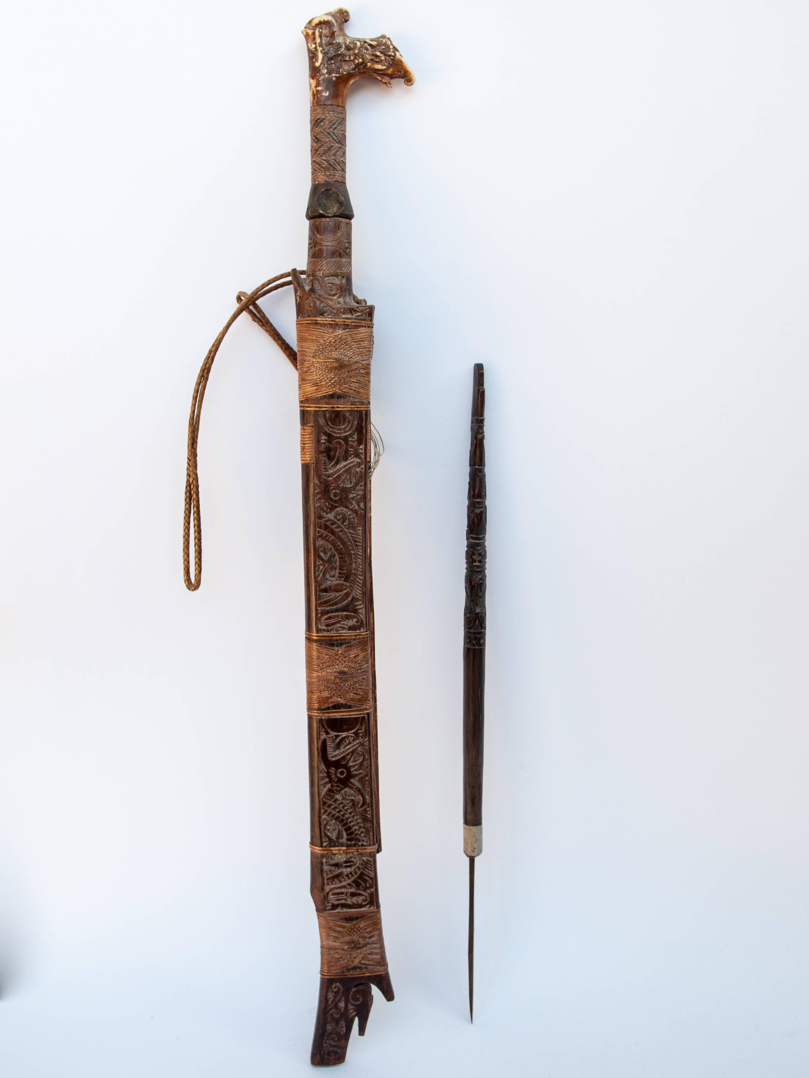 Tribal Mandau Sword with Scabbard from the Dayak of Borneo, Early 20th Century 8