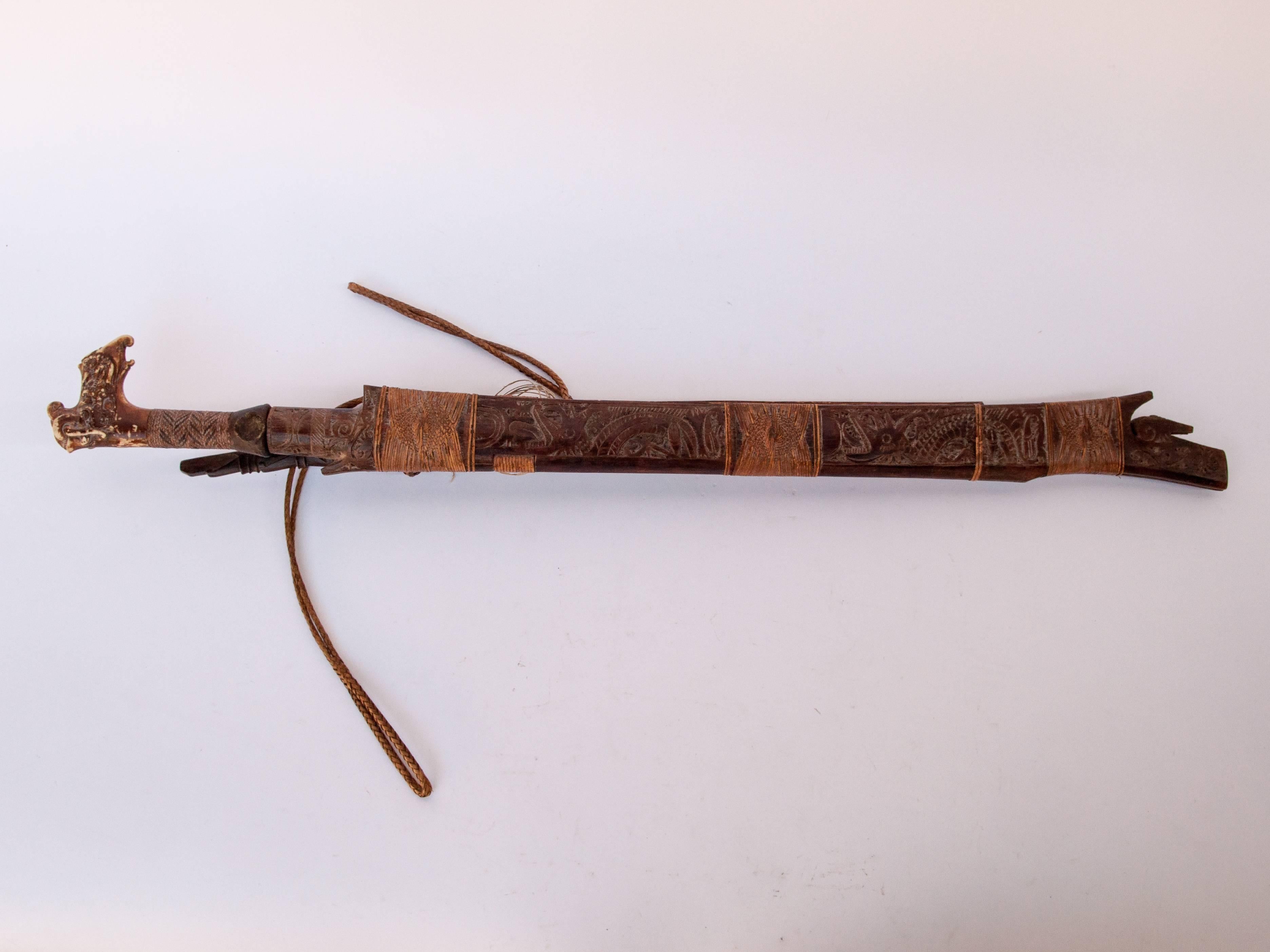 Tribal Mandau Sword with Scabbard from the Dayak of Borneo, Early 20th Century In Good Condition In Point Richmond, CA