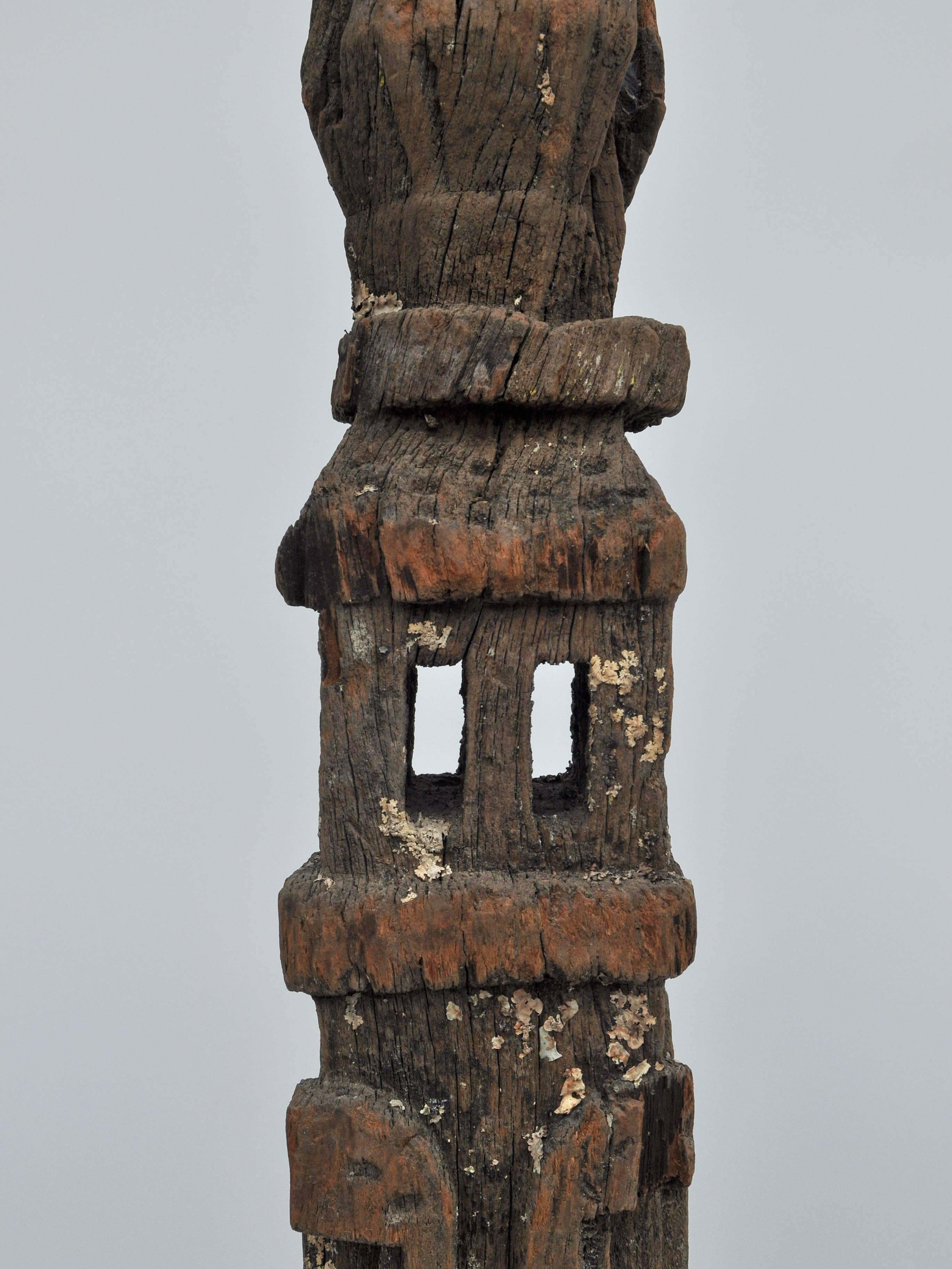 Hand-Carved Tribal Marking Posts from West Nepal, Set of Three, Early to Mid-20th Century