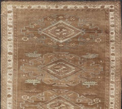 Tribal Medallion Design Turkish Antique Kars Oushak Rug in Warm Brown Tones