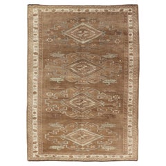 Tribal Medallion Design Turkish Antique Kars Oushak Rug in Warm Brown Tones